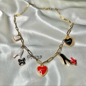Fashion Necklace gold Stainless Steel Chain 16" paperclip girl love heart shoes